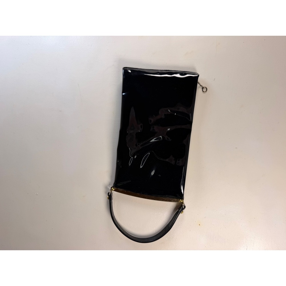 Theodor California Handbag Women Large Black Excellent Patent Vintage Gold Zip